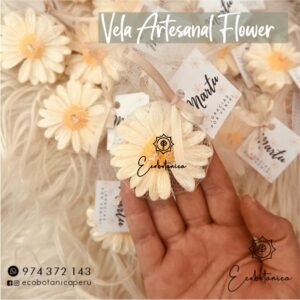 recuerdos vela artesanal margarita flower cera soja abeja ecobotanica peru bautizo misa de difuntos bodas shower